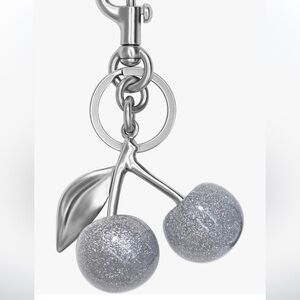 Cherries in silver glitter with silver brushed hardware purse charm super cute